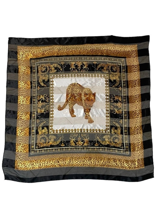 Unbranded Accessories - Vintage 80s/90s Versace Style Leopard Wild Cat Scarf Baroque Gold Black Square
